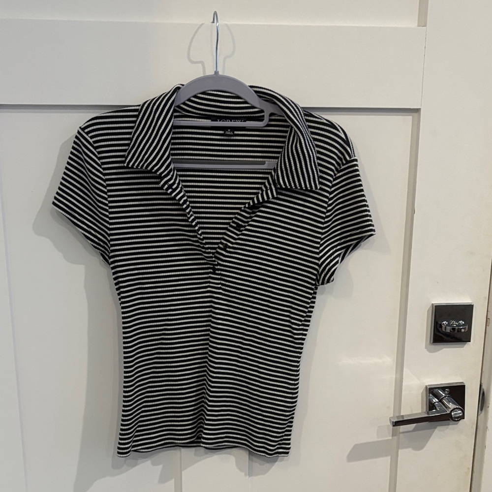 J. Crew Black and White Striped Polo